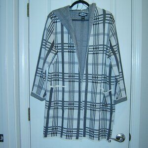 Oliver Open Front Cardigan Gray Black Plaid Sweater Coat Jacket. Size L